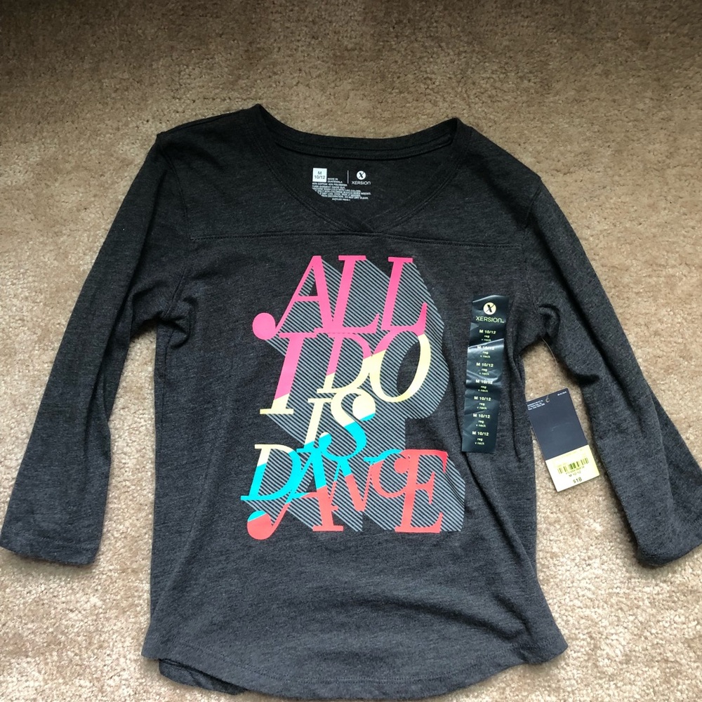 NWT Girls gray baseball tee “All I do is Dance”